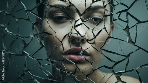 A cracked mirror reflecting a fractured self-image, portraying the struggle with self-esteem.