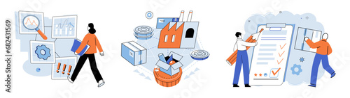 Process management. Vector illustration. Accounting analysis plays significant role in monitoring financial progress The process management metaphor helps visualize complex organizational structures