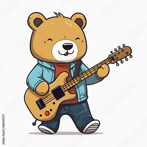 Cute bear with guitar cartoon character vector illustration