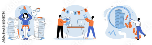 Business chaos. Vector illustration. Creating supportive and collaborative work culture chelp alleviate stress and improve well-being Seeking professional help and implementing stress management
