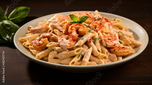 an image of a creamy Cajun shrimp pasta dish with penne