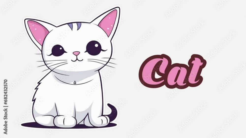 Educational animation introduction to animal names, cat animal 4k resolution. Educational animation introduction to animal names, cat animal 4k resolution.
