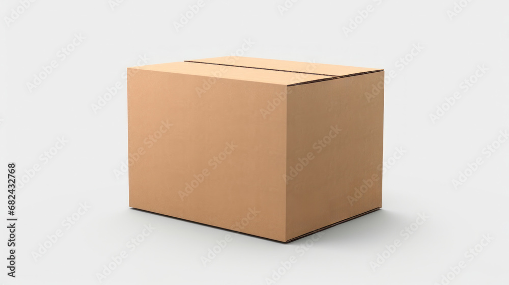 Minimalist image of a closed cardboard box on a white background, symbolizing packaging, shipping, and online commerce Minimalist image of a closed cardboard box on a white background, symbolizing packaging, shipping, and online commerce