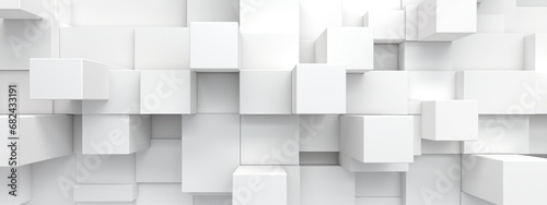 3D Random shifted white cube boxes block the background wallpaper banner modern