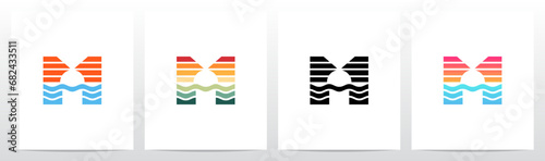 Sunset Sunrise On Sea Water Letter Logo Design M