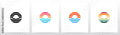 Sunset Sunrise On Sea Water Letter Logo Design O