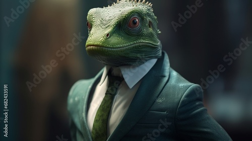 a lizard wearing a suit.Generative AI