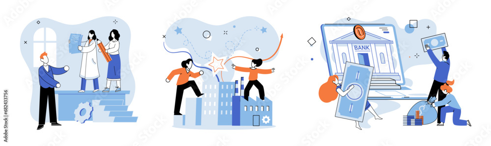 Successful business. Vector illustration. Solution-oriented discussions drive progress in projects Planning and strategy are crucial for achieving goals Community connection and friendship contribute