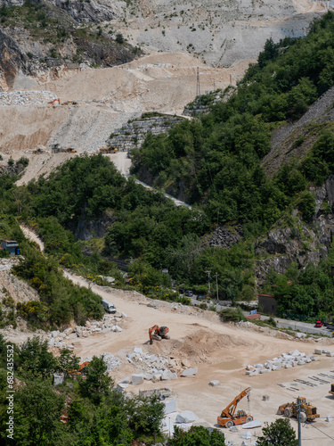 Large blocks of marble in one of the quarries near Carrara, Italy photo