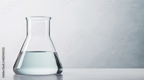 Glass bottle with liquid on white background, suitable for scientific experiments. Generative AI