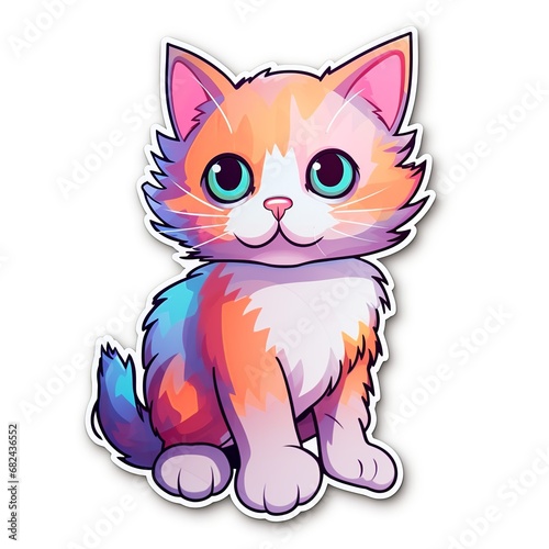 cute cat, Sticker, Lovely, Tertiary Color, art toy style, Contour, Vector, White Background