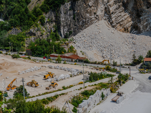 Large blocks of marble in one of the quarries near Carrara, Italy photo