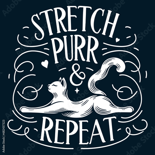 Stretch, Purr, and Repeat - Playful Cat Yoga Monochrome Vector Illustration