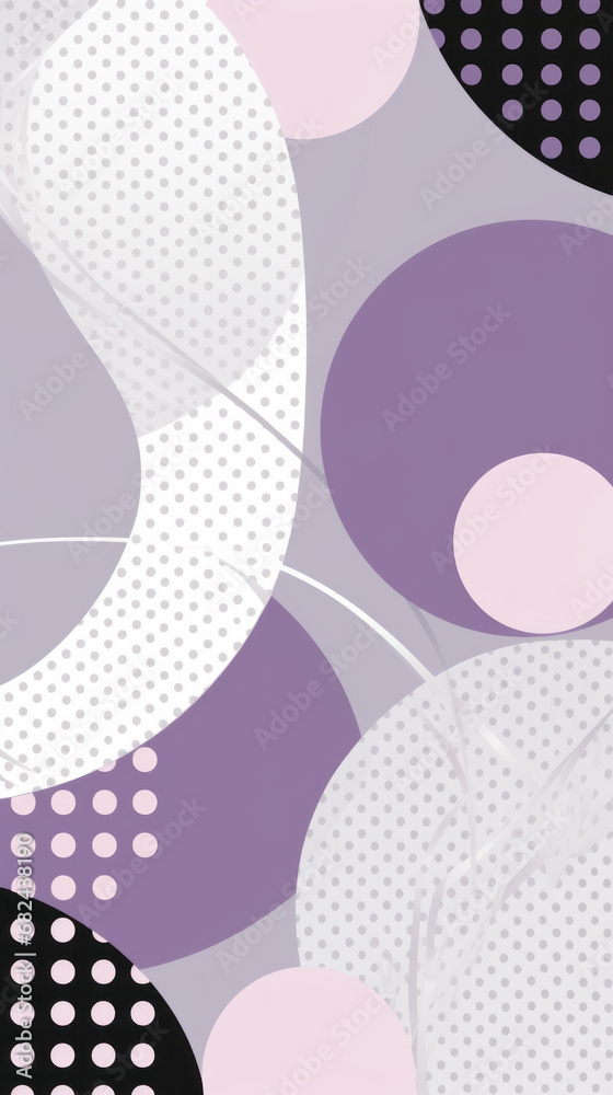 A grey and lavender polka-dotted pattern with a geometric design in the middle A grey and lavender polka-dotted pattern with a geometric design in the middle