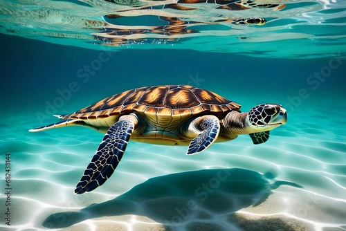With a gentle flick of its flippers, a sea turtle propels itself through the water