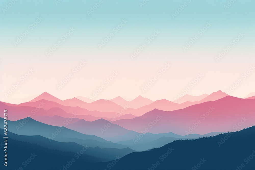 mountains Silhouette realistic mountains landscape. Morning wood panorama mountain silhouettes. Vector forest hiking background