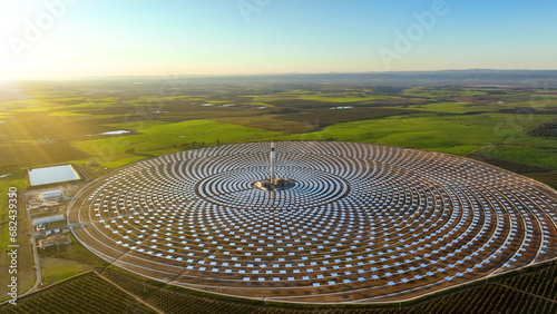 Aerial view of solar Plant in Seville, Spain. Renewable energy.