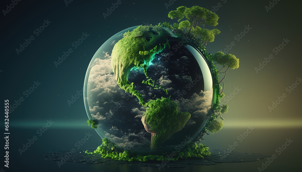 Carbon neutrality with green world floating on sky. green planet earth.