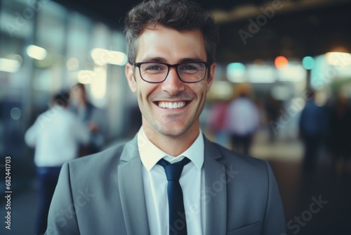 A professional man dressed in a suit and tie, smiling directly at the camera. This image can be used to portray confidence, success, and professionalism in various business and corporate settings.