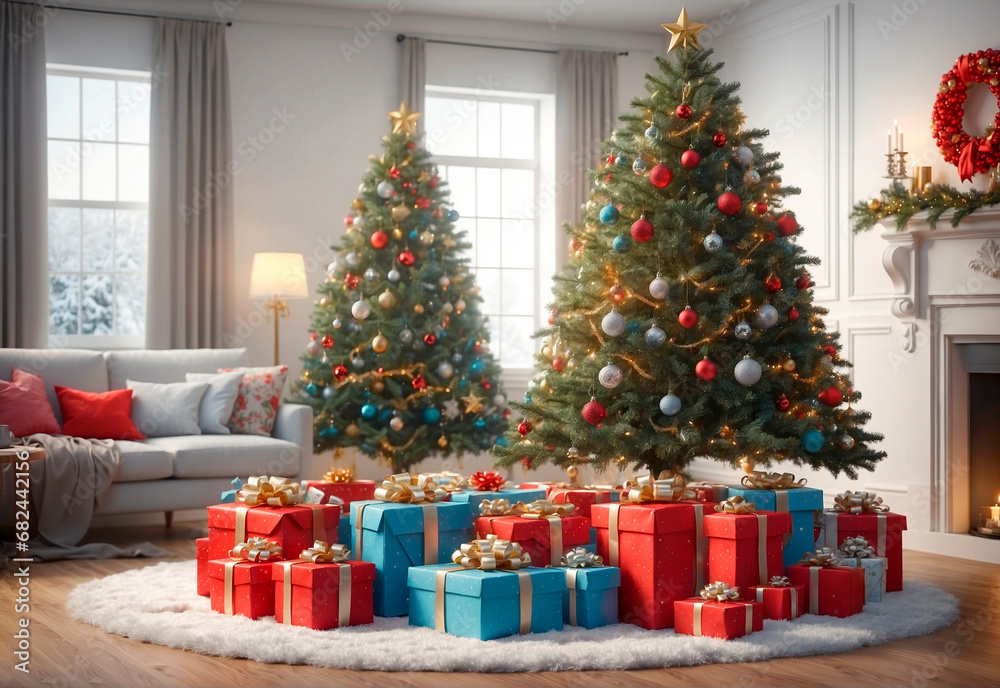 Lots of gifts under the Christmas tree