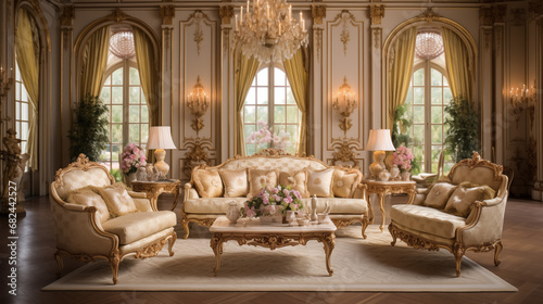 Living room in Rococo style, ai generative photo