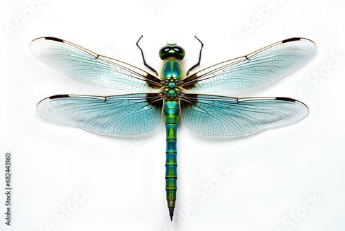 Blue dragonfly on White Background Macro Photography