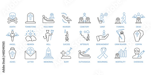 Death icons set. Set of editable stroke icons.Vector set of Death
