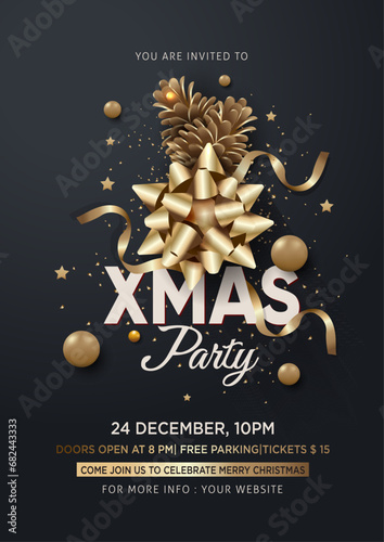 merry christmas party poster with black back background lettering label. abstract Vector illustration design.