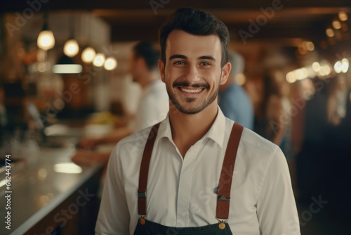 A picture of a man wearing a white shirt and brown suspenders. This versatile image can be used for various concepts and themes.