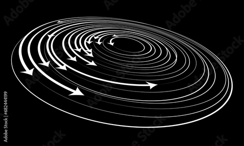 White dynamic speed lines in circle with arrows in perspective. Speed or space concept.