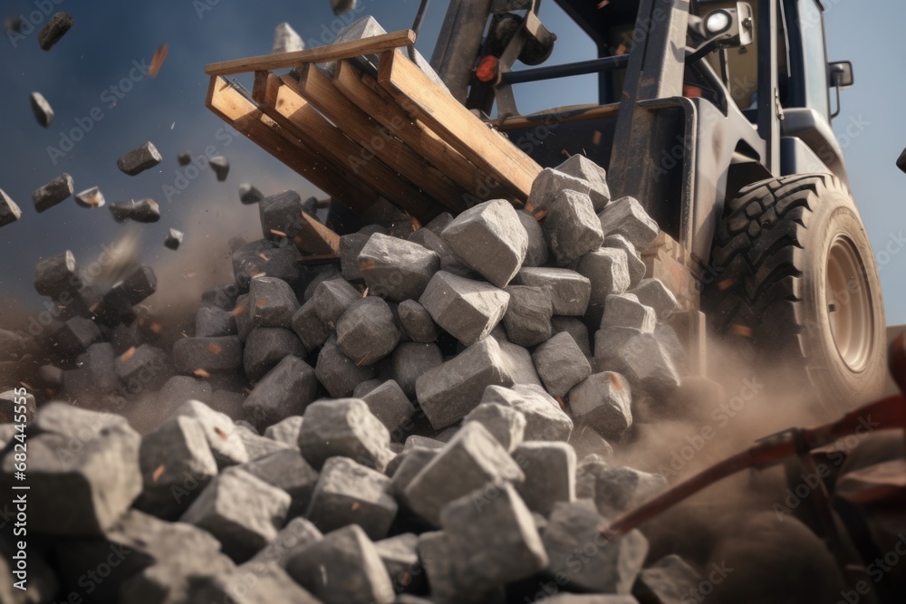 A picture of a large pile of rocks with a fork placed on top. This image can be used to represent the concept of contrast, balance, or even as a symbol for choice and decision-making