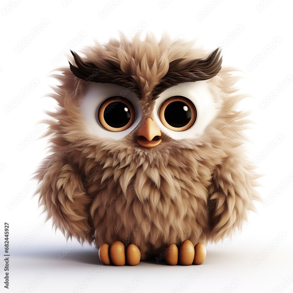 Obraz premium cute fluffy cartoon owl on white background