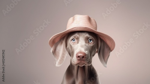 portrait of weimaraner dog in stylish hat  isolated on clean background