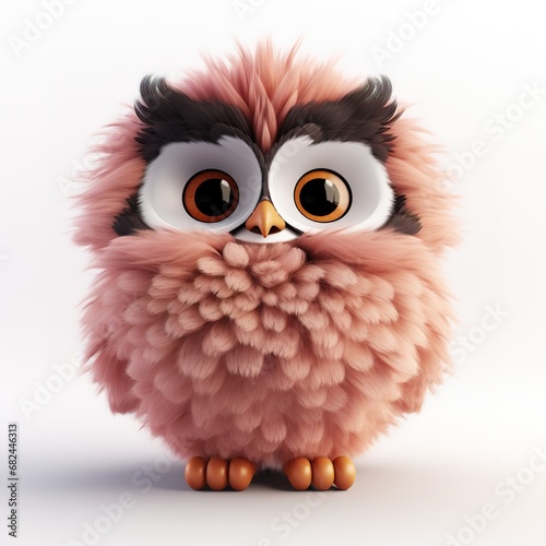 cute fluffy cartoon owl on white background © barinovalena