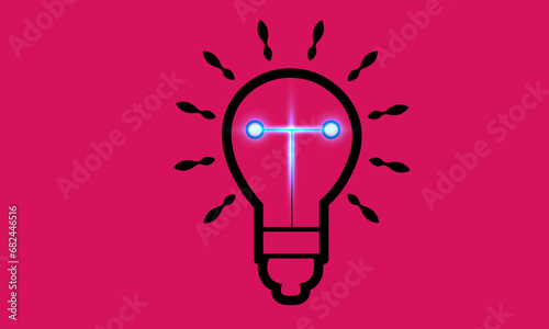 black light bulb icon isolated on red rose background. Render cartoon style minimal realistic effect