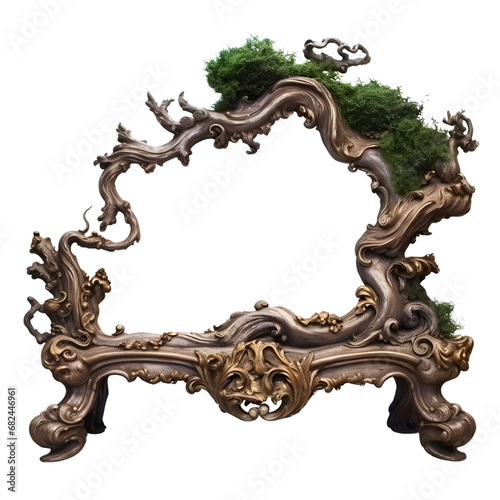 Fantasy-inspired natural curvy wood frame merging art with elements of nature