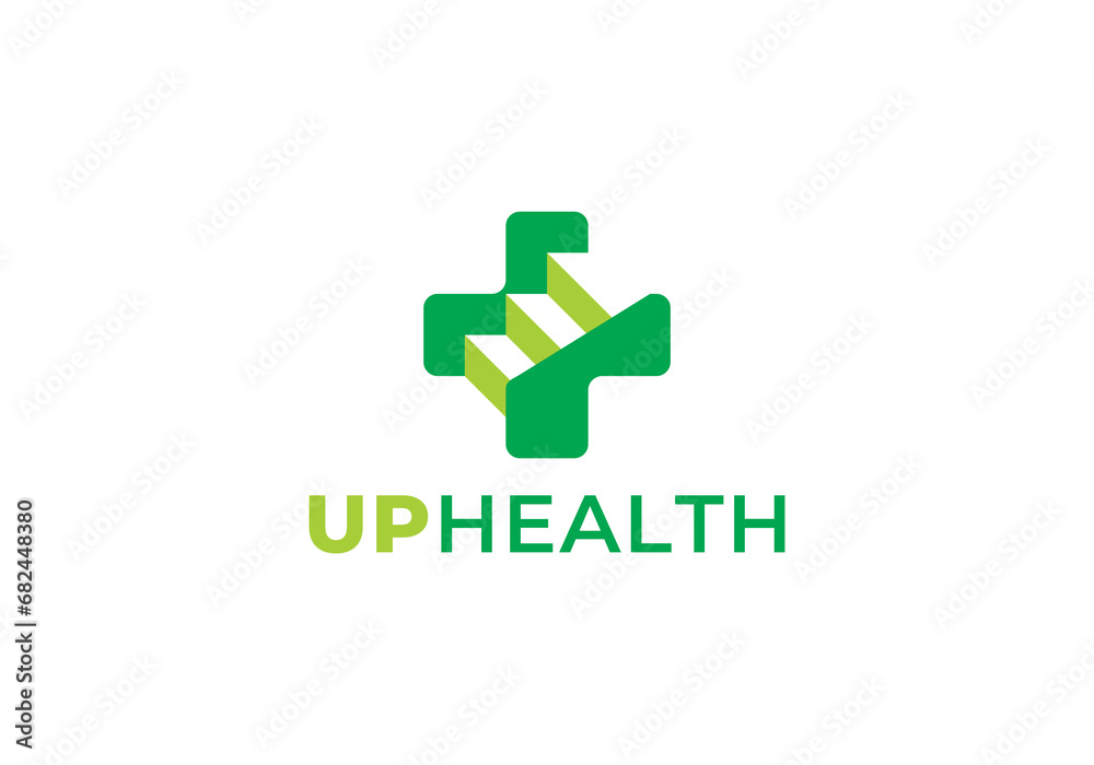 health care and stairs logo medical design vector illustration