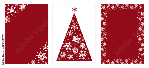 snow snowflake red white Christmas greeting invitation cards set. Vector illustration graphic design concepts for web, social media, cover, print, poster, wallpaper, banner, frame, marketing material