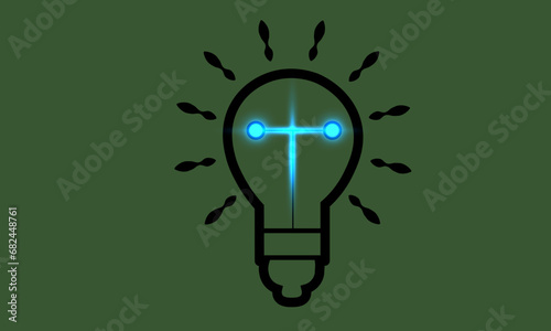 black light bulb icon isolated on green background. Render cartoon style minimal realistic effect light
