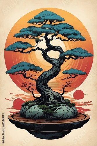 Zen Splendor: Bonsai Beauty in Tranquil Illustration