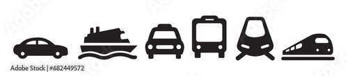 set of transportations vector, bus, car, train, boat