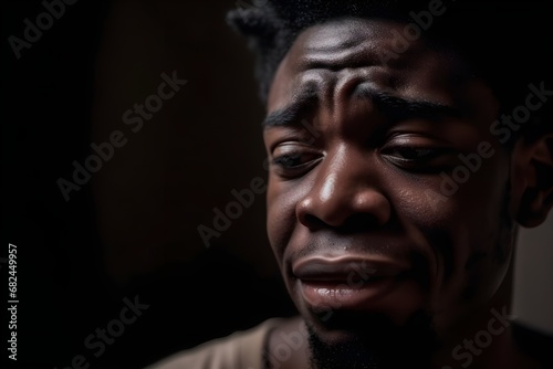 Portrait of a crying afro american man, AI