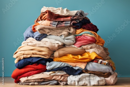 Large pile of second-hand or recycling clothes. Generative AI