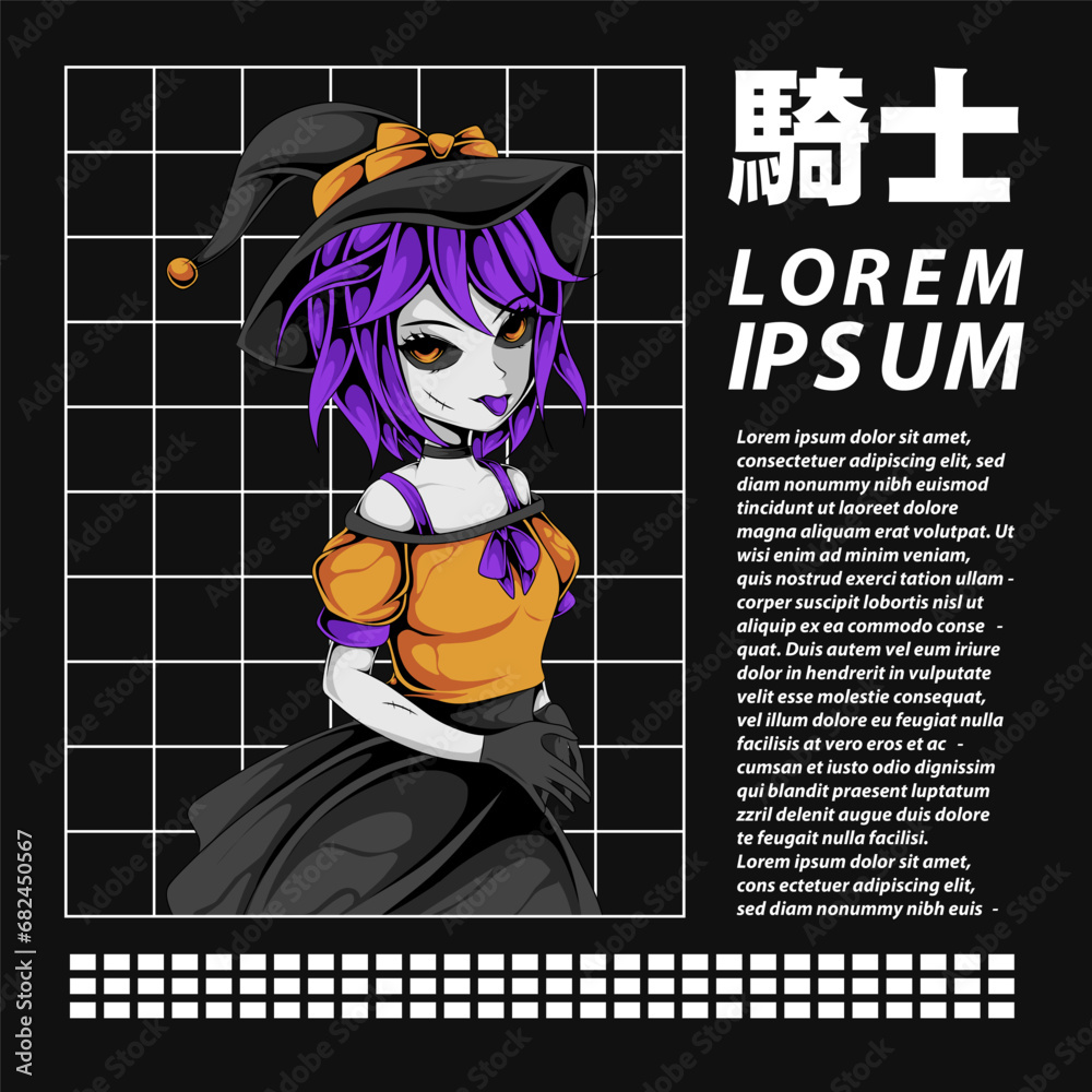 Obraz premium anime illustration streetwear design template