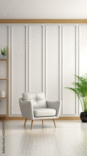 modern living room with white armchair and plant. Elegant Modern Living room