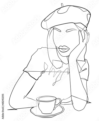 A woman with a coffee mug. Abstract woman with a cup of fragrant coffee.