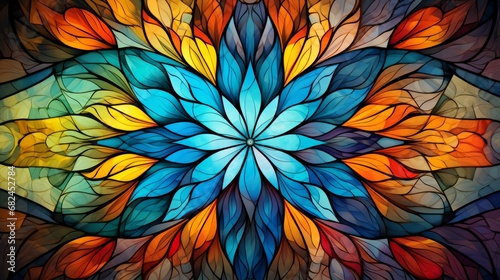 Stained glass window background with colorful Leaf abstract.  © soysuwan123