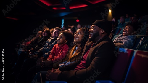 african american family at the cinema watching a movie