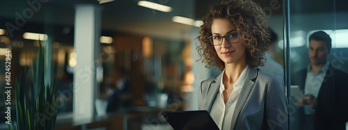 business woman using tablet or device in office photo