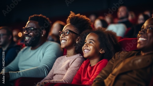 african american family at the cinema watching a movie